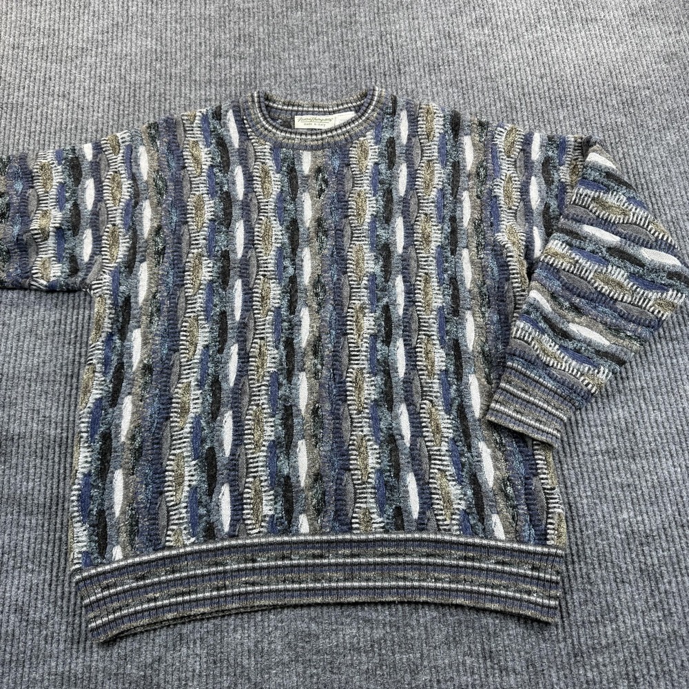 Norm Thompson Sweater Mens Medium Multicolor Geometric Wool Blend Italy Crewneck
